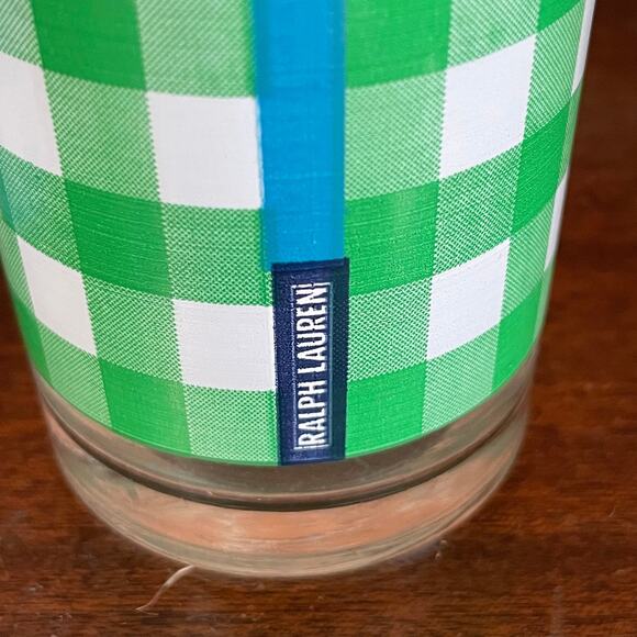 Ralph Lauren Gingham Plaid Glass Tumblers Set of 4 – Preppy Vintage Barware - Picture 3 of 5